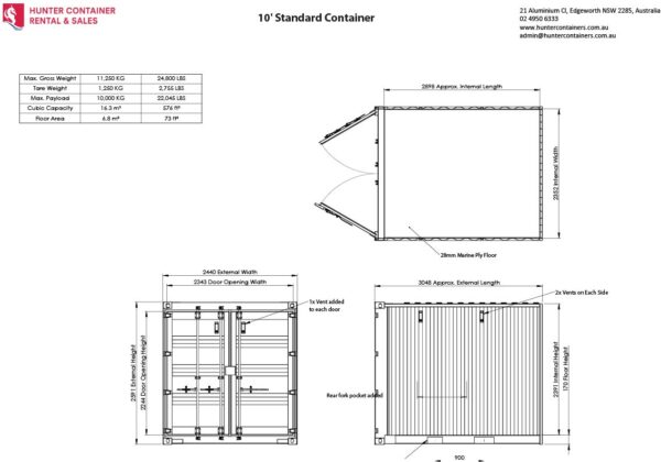 10ft Standard Shipping Container Blueprint